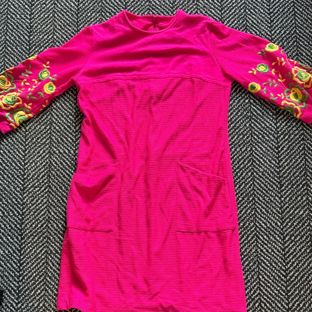 Carol Brent Vintage Floral Embroidered Long Sleeve Dress - Pink, Size M